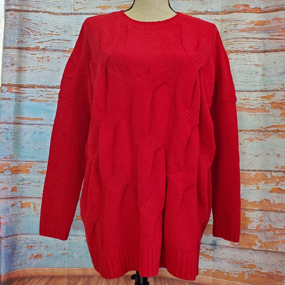 J. Jill oversized soft chenille cabled long sleeve sweater scarlet red sz M NWT